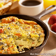 Egg casserole in a cast iron skillet.